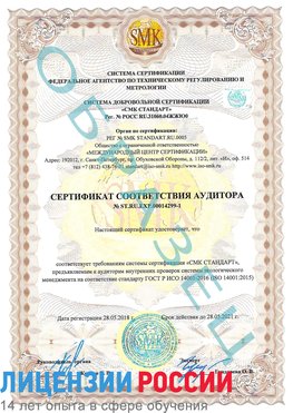 Образец сертификата соответствия аудитора №ST.RU.EXP.00014299-1 Адлер Сертификат ISO 14001